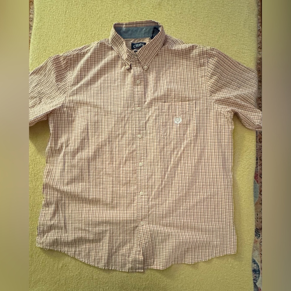 Chaps Light Blue and Orange Checkered Shirt